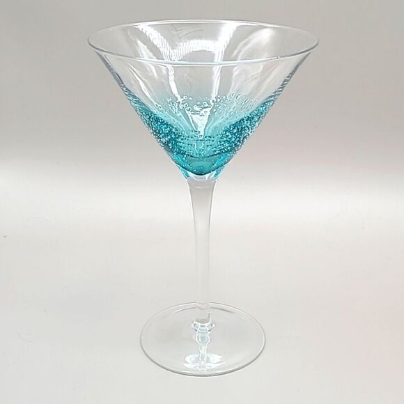 Margarita Glasses, Teal Blue & Orange with Bubbles Inside, Set of 2 - Picture 2 of 5